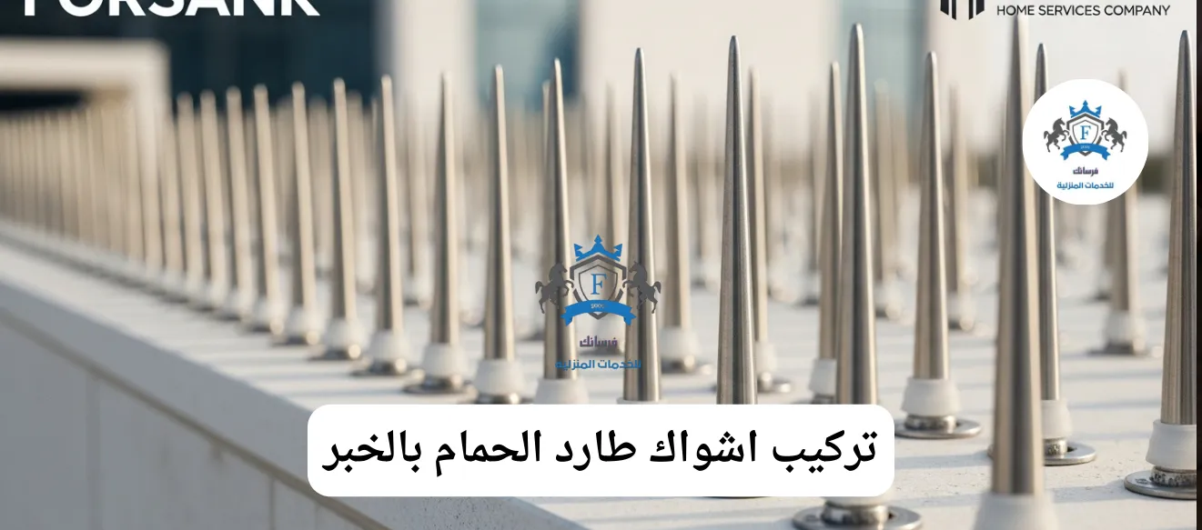 صورة مقربة لأشواك طاردة للحمام من الاستانلس ستيل مثبتة بإحكام على حافة سطح مبنى في الخبر